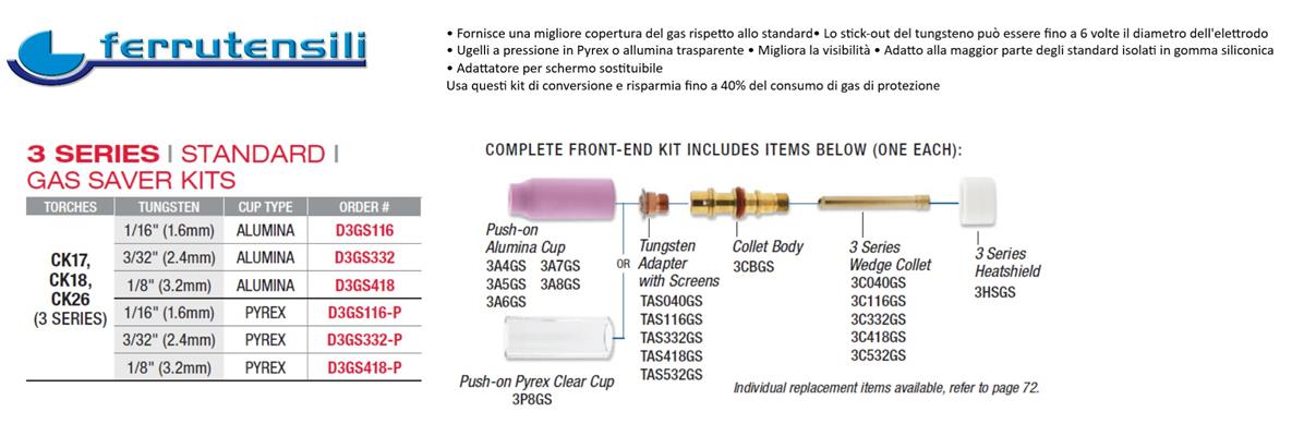 GAS SAVER KIT PYREX 17-18-26 1,6 mm