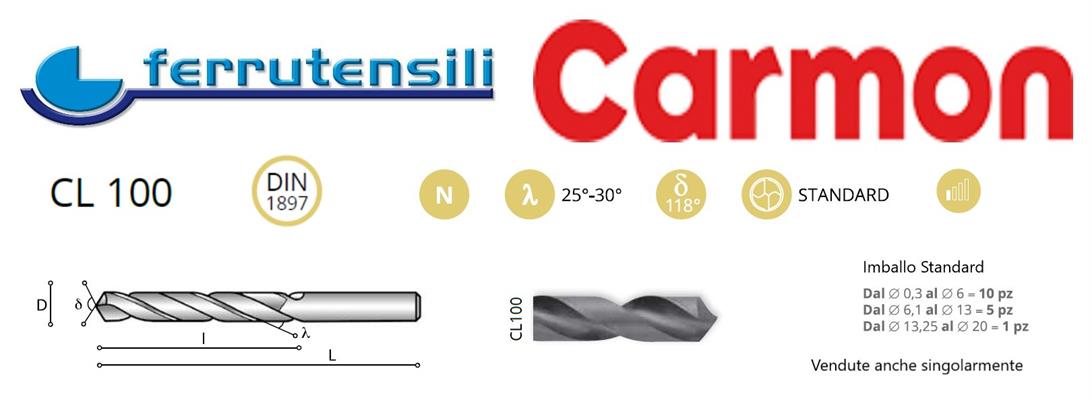 PUNTA CILINDRICA CARMON CL100 HSS EXCORTA Ø mm.