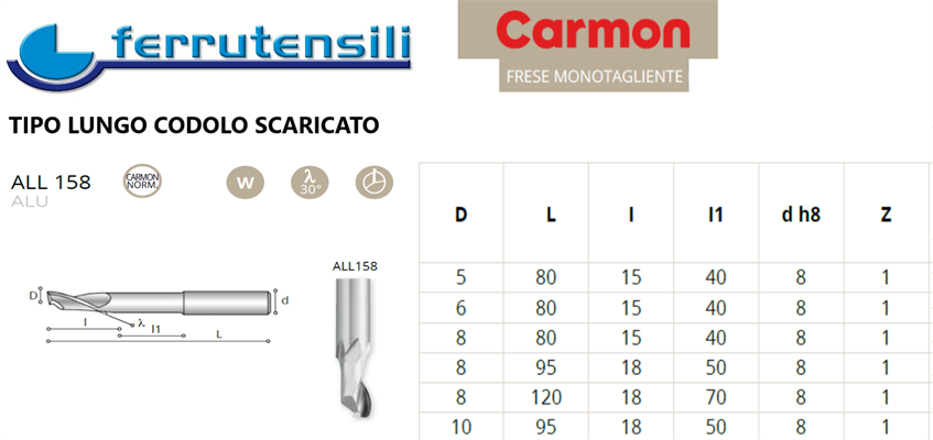 FRESA CARMON 1TG ALL158 HSS+5Co COD.Ømm.8
