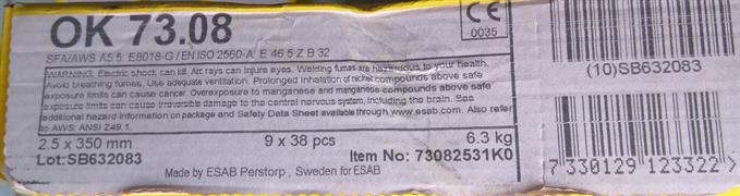 ELETTRODO ESAB OK73.08 DIAM. MM. 2,5X350 1/4 VAC PAC