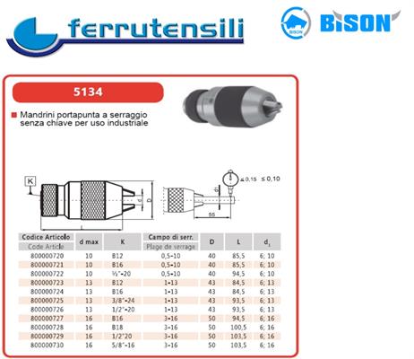 MANDRINO BISON 5134-16-B16 EKO MM. 3-16