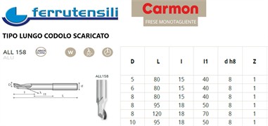 FRESA CARMON 1TG ALL158 HSS+5Co COD.Ømm.8