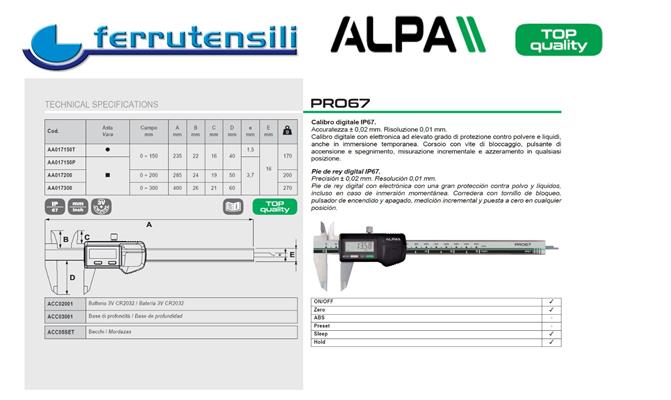 CALIBRO ALPA PRO67 0÷150 DIGITALE IP67 ASTA PIATTA